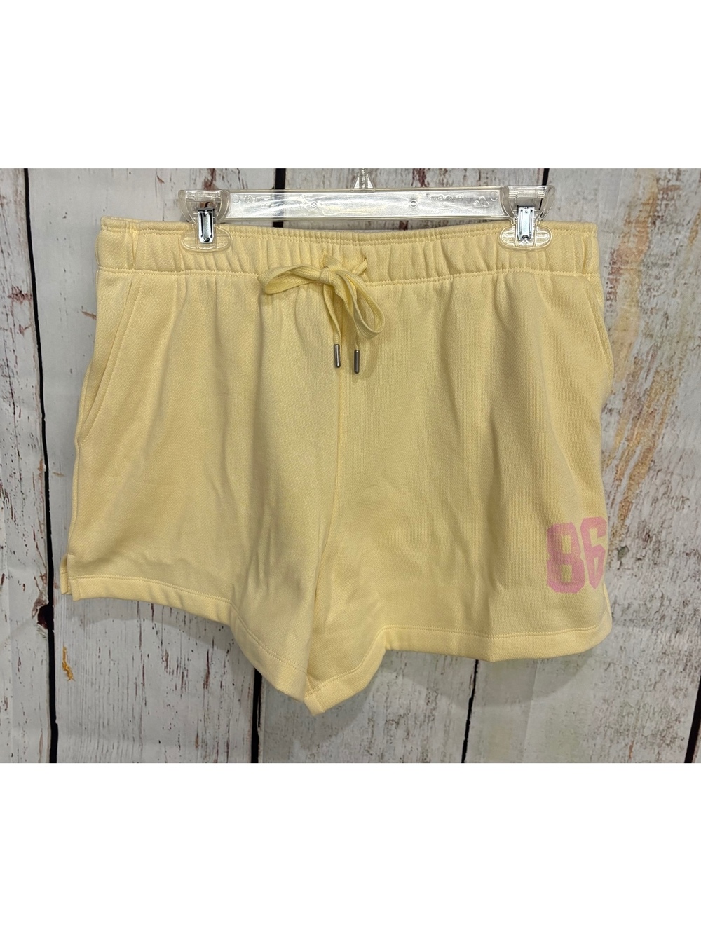 Victoria's Secret PINK Buttery Yellow Campus Fleece Roll-Down Shorts Size L